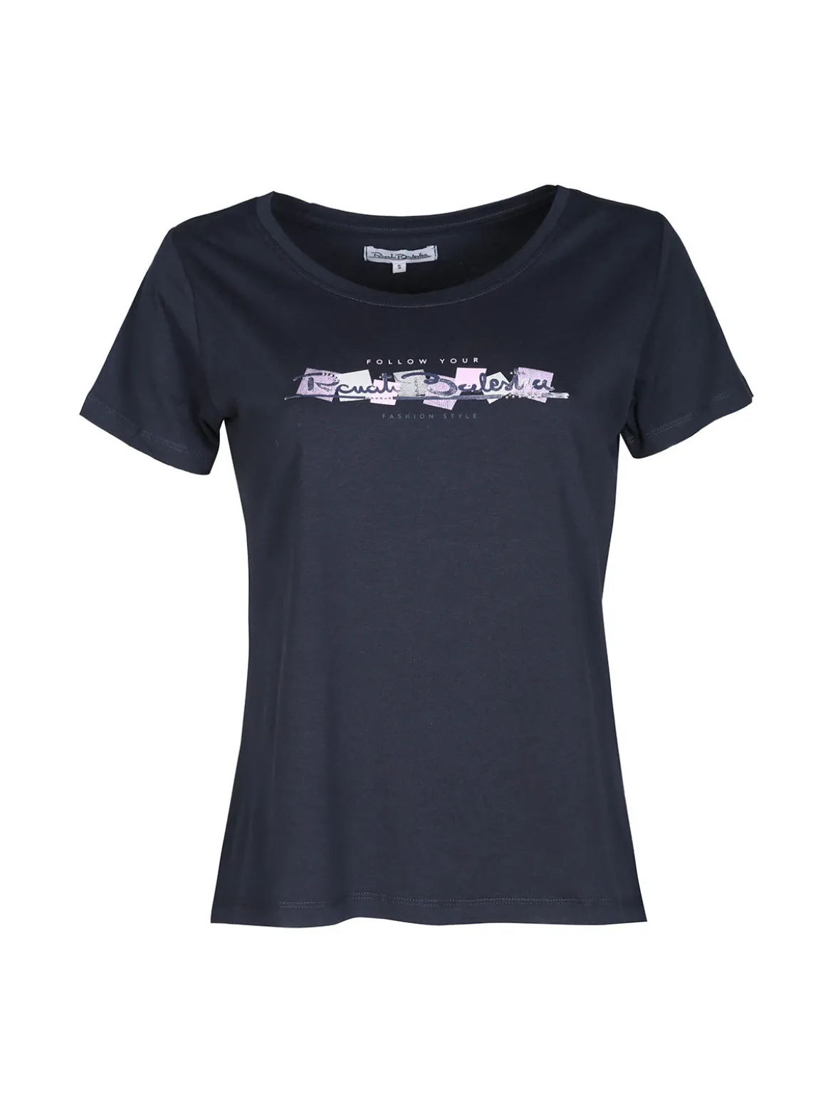 Renato Balestra T-shirt donna in cotone bielastico con scritta e strass