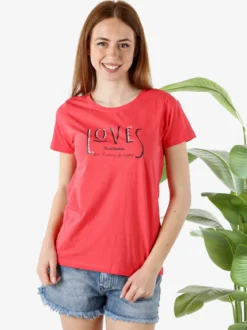 Renato Balestra T-shirt girocollo da donna in cotone con stampa - fragola