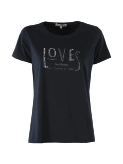 Renato Balestra T-shirt girocollo da donna in cotone con stampa - blu scuro