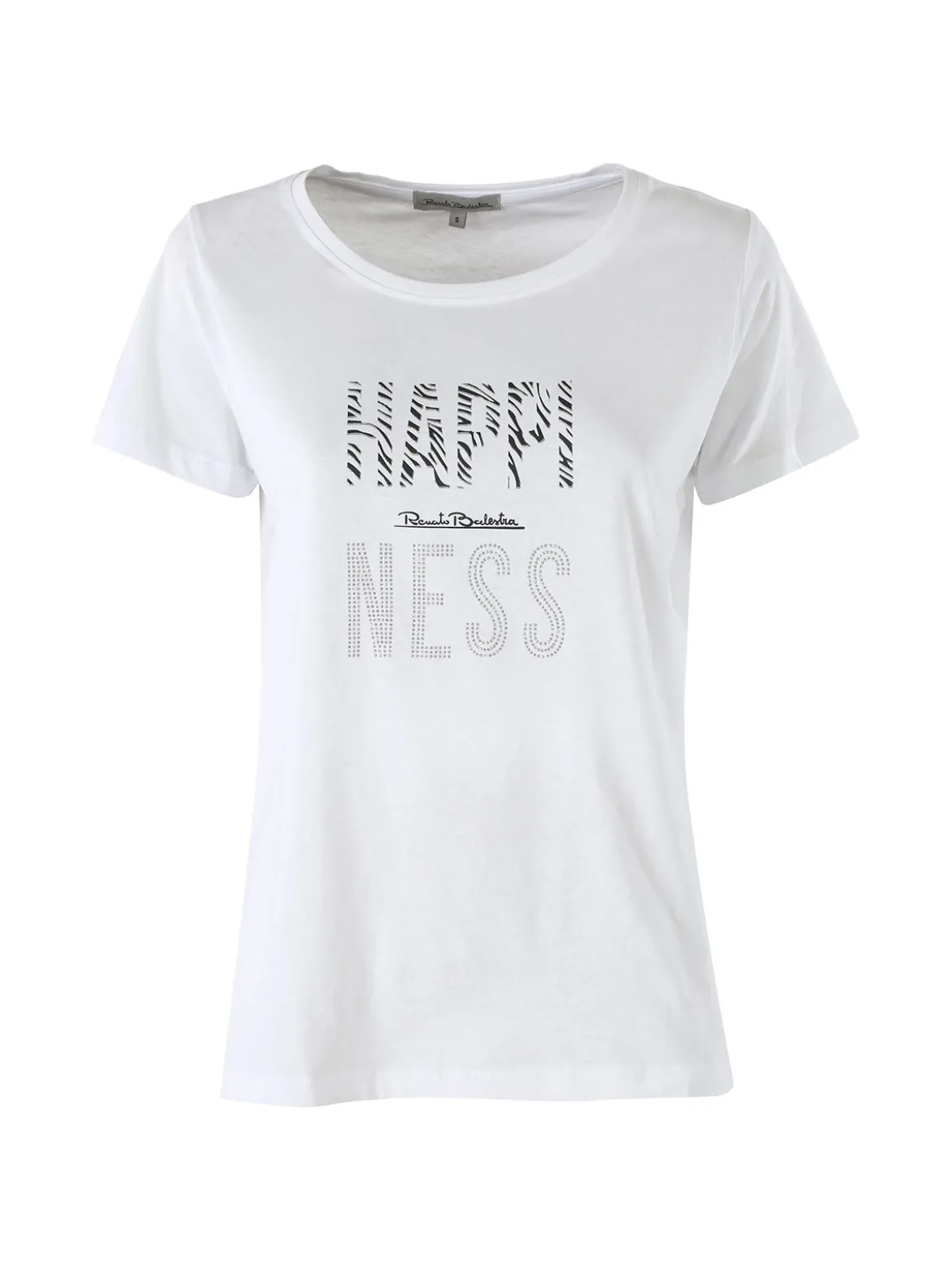 Renato Balestra T-shirt girocollo da donna in cotone con strass e dettagli lurex - bianco