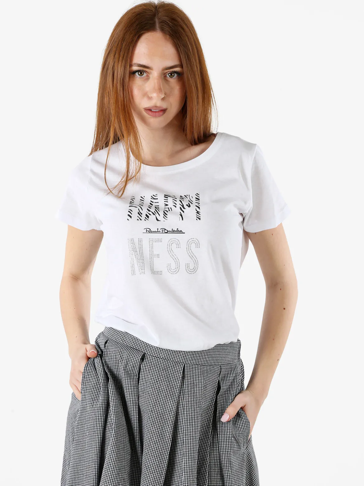 Renato Balestra T-shirt girocollo da donna in cotone con strass e dettagli lurex - bianco