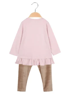 Re Panda Completo lungo da neonata con maglietta e leggings in velluto a costine - rosa
