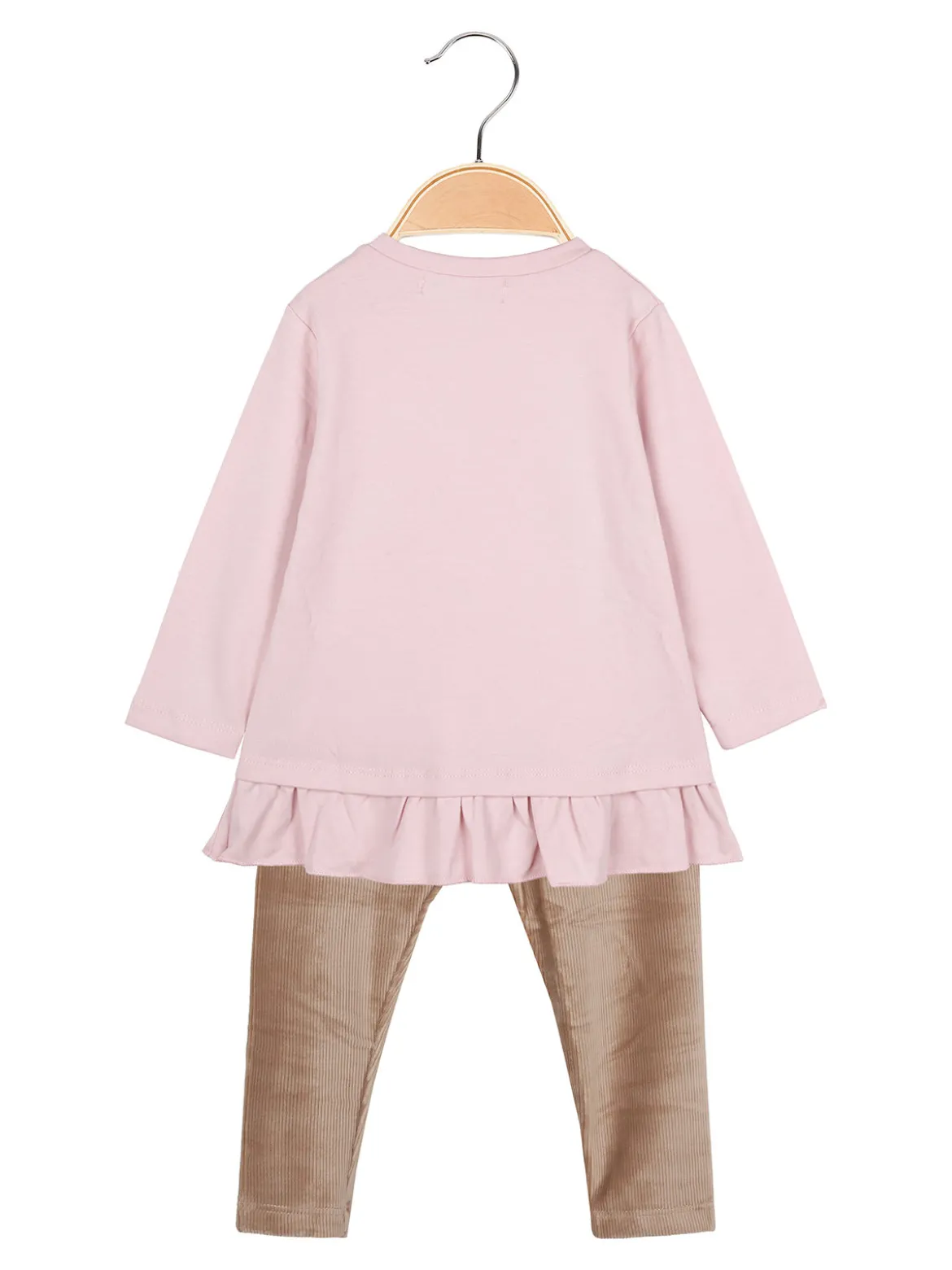 Re Panda Completo lungo da neonata con maglietta e leggings in velluto a costine - rosa