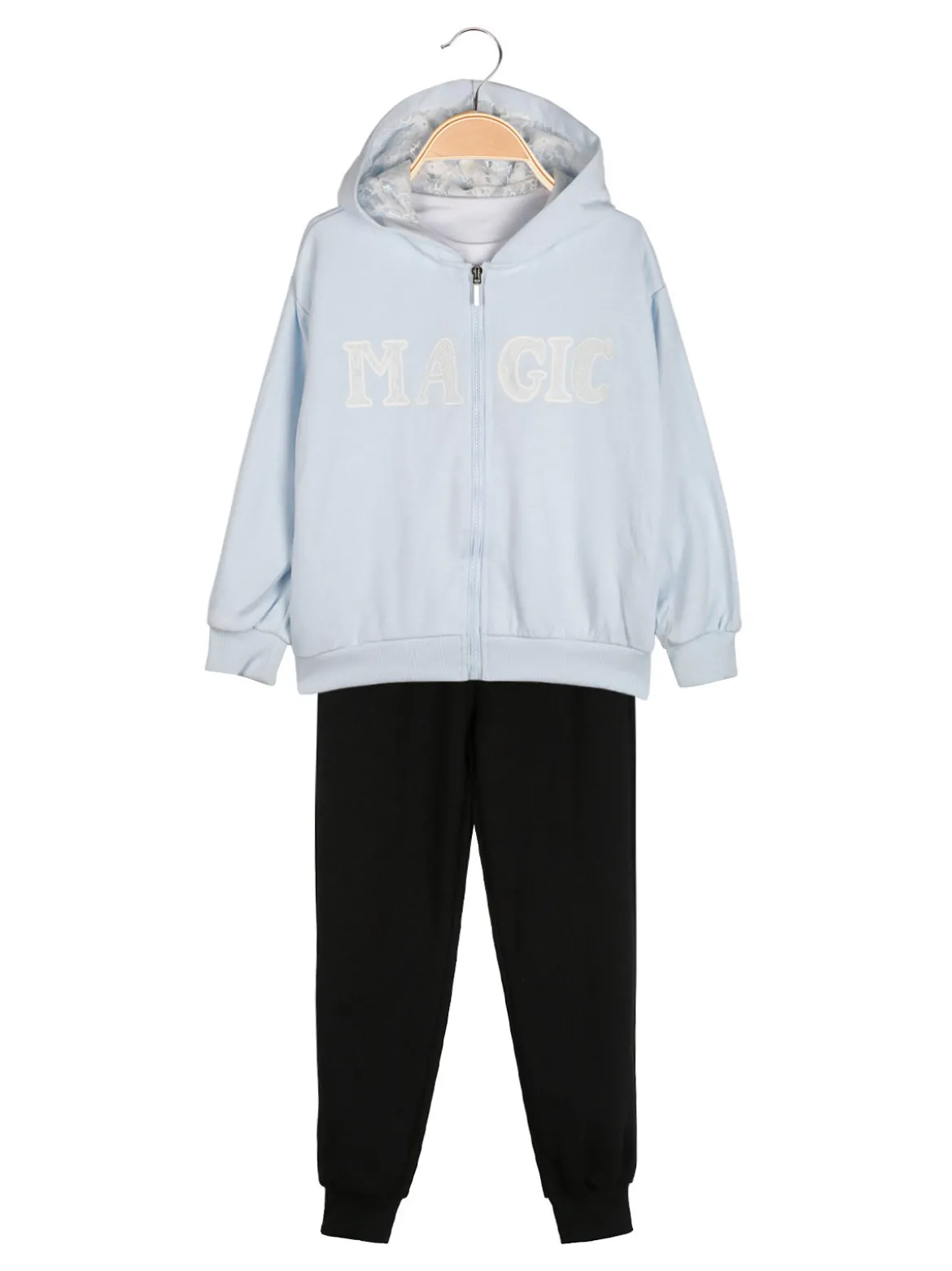 Re Panda Completo tuta 3 pezzi da bambina con cappuccio e zip - azzurro