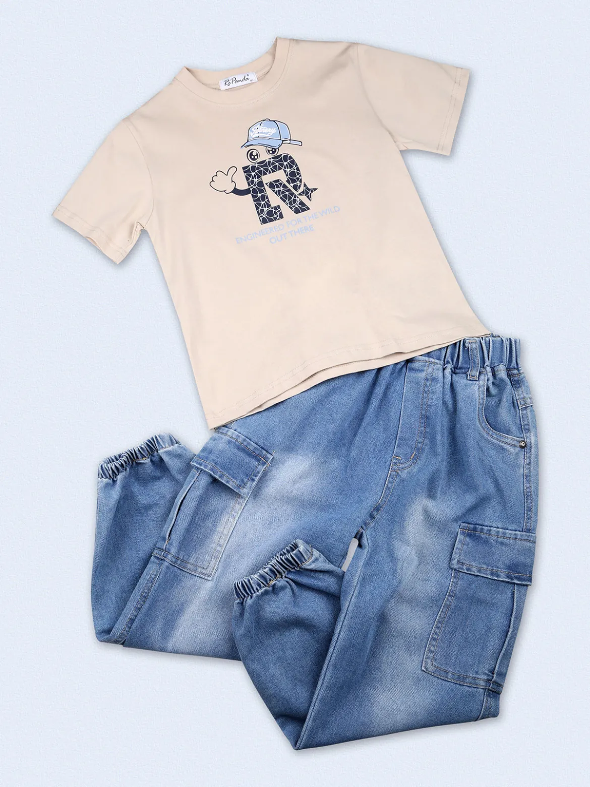 Re Panda Jeans cargo da bambino con elastico sul finale - blu