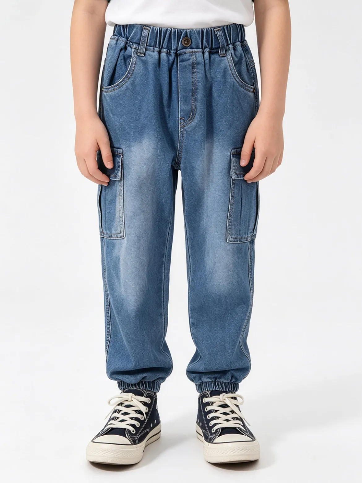 Re Panda Jeans cargo da bambino con elastico sul finale - blu