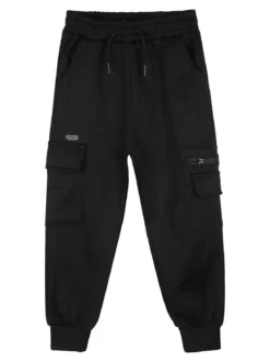 Re Panda Pantaloni cargo da bambino con polsini e interno felpato - nero