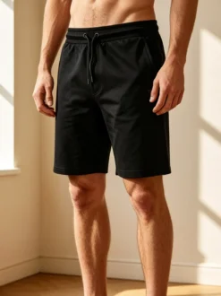 Rifle Bermuda da uomo in felpa di cotone con coulisse - nero
