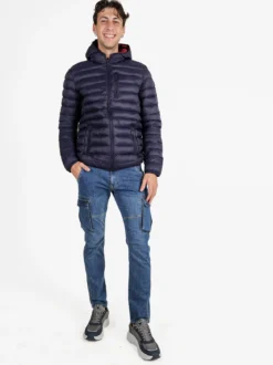 Rifle Giubbotto da uomo imbottito con cappuccio e zip - blu scuro