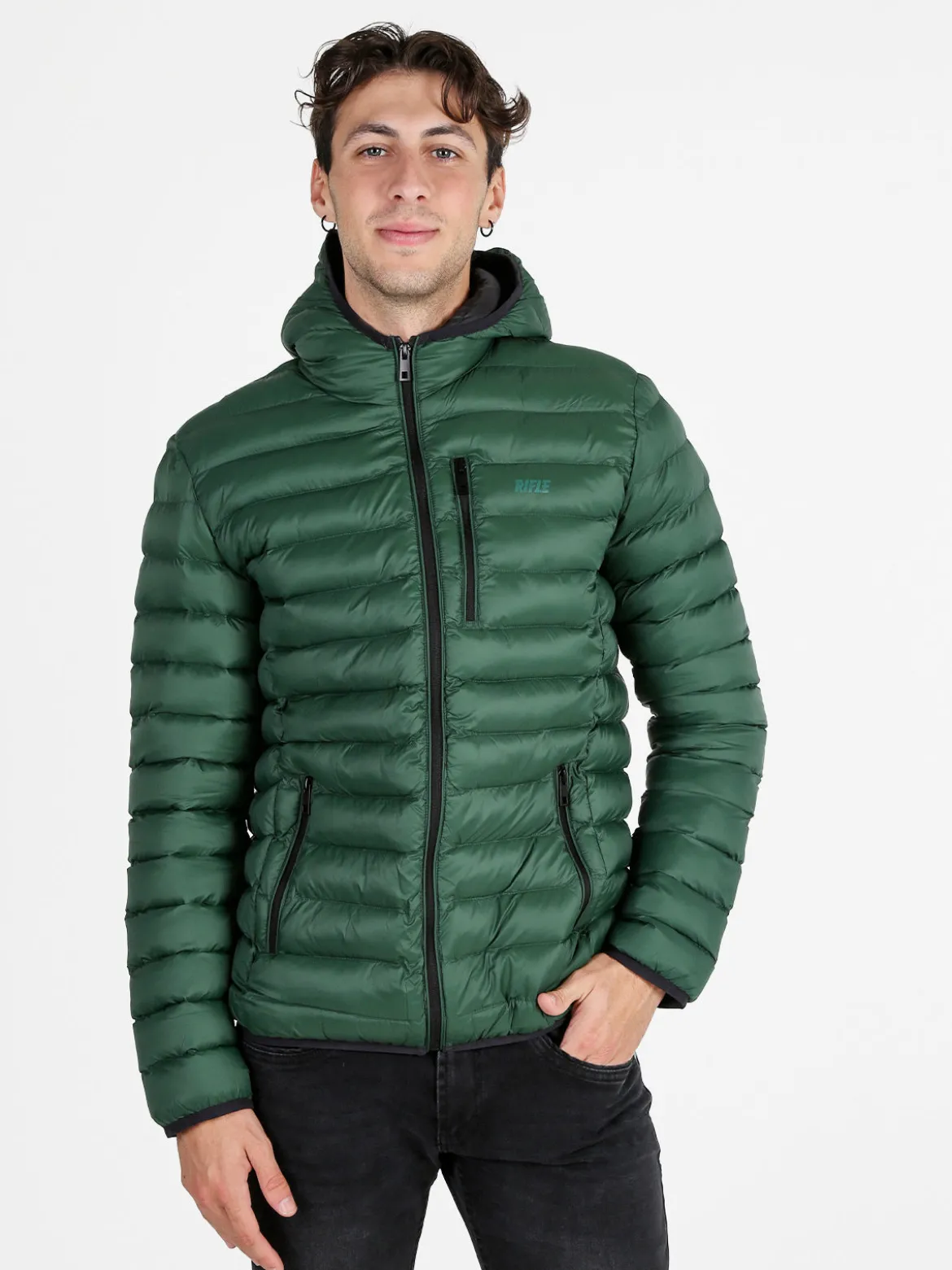 Rifle Giubbotto da uomo imbottito con cappuccio e zip - verde