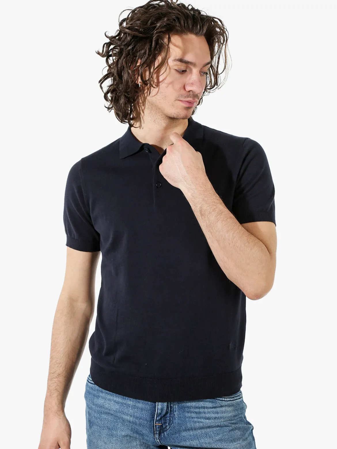 Rifle Polo da uomo in cotone a maniche corte - blu scuro