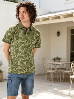 Rifle Polo da uomo in cotone a maniche corte con stampa floreale - verde