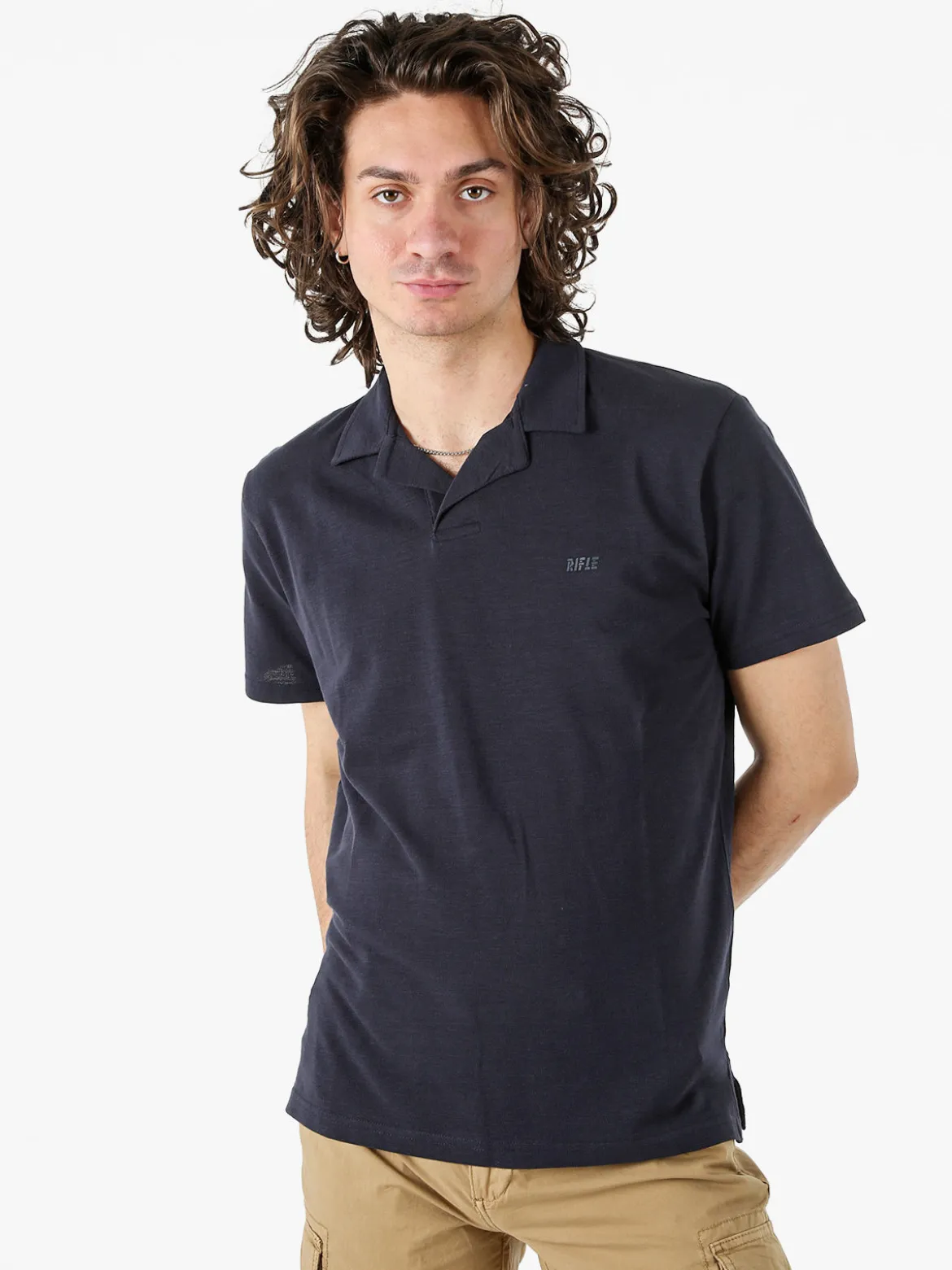 Rifle Polo in cotone da uomo a maniche corte - blu scuro