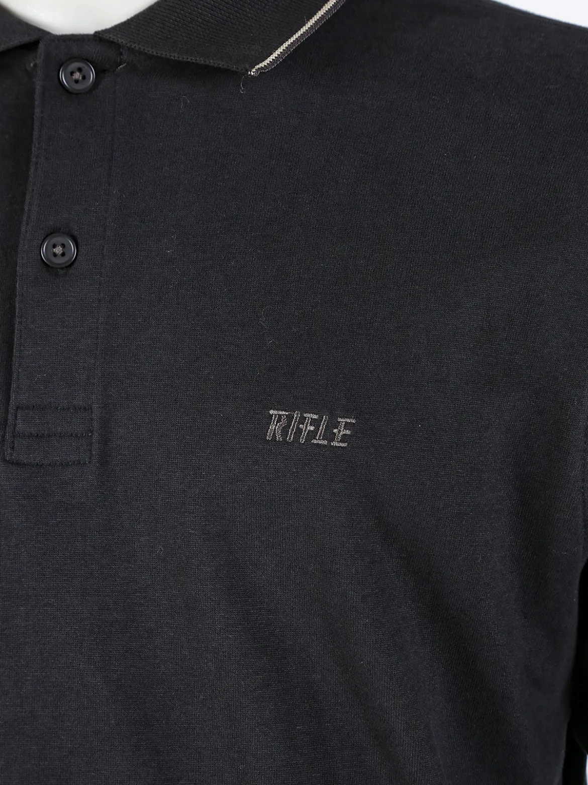 Rifle Polo uomo a maniche lunghe in cotone - nero