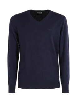 Rifle Pullover uomo scollo V in maglia misto lana - blu scuro