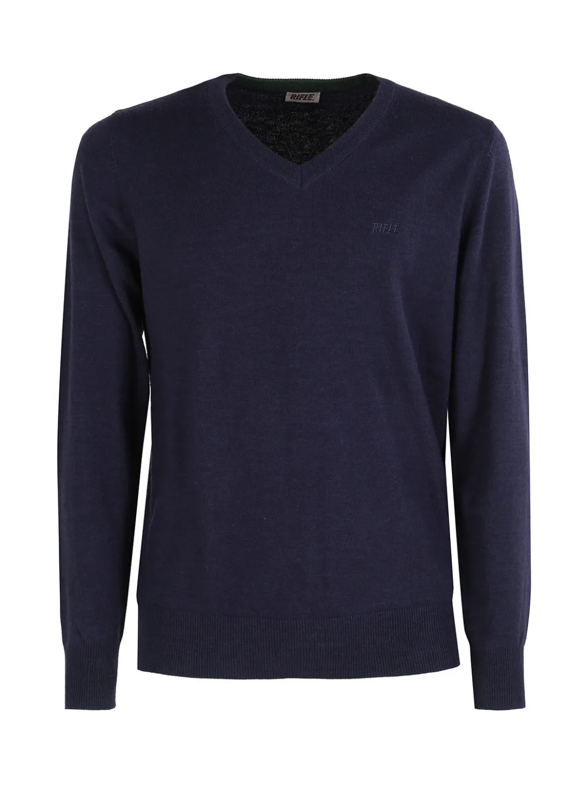 Rifle Pullover uomo scollo V in maglia misto lana - blu scuro