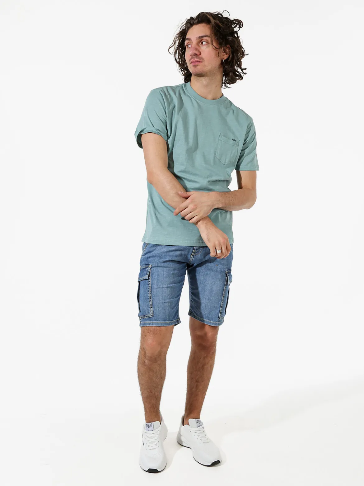 Rifle T-shirt da uomo in cotone con taschino - acqua marina