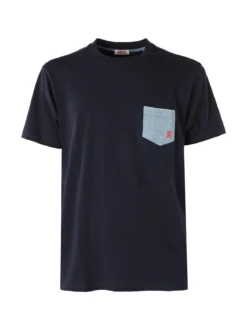Rifle T-shirt da uomo in cotone con taschino in jeans - blu scuro