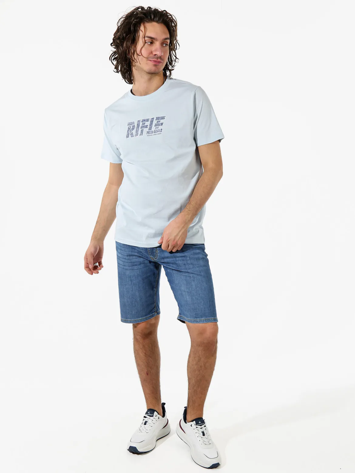 Rifle T-shirt in cotone da uomo con logo - azzurro