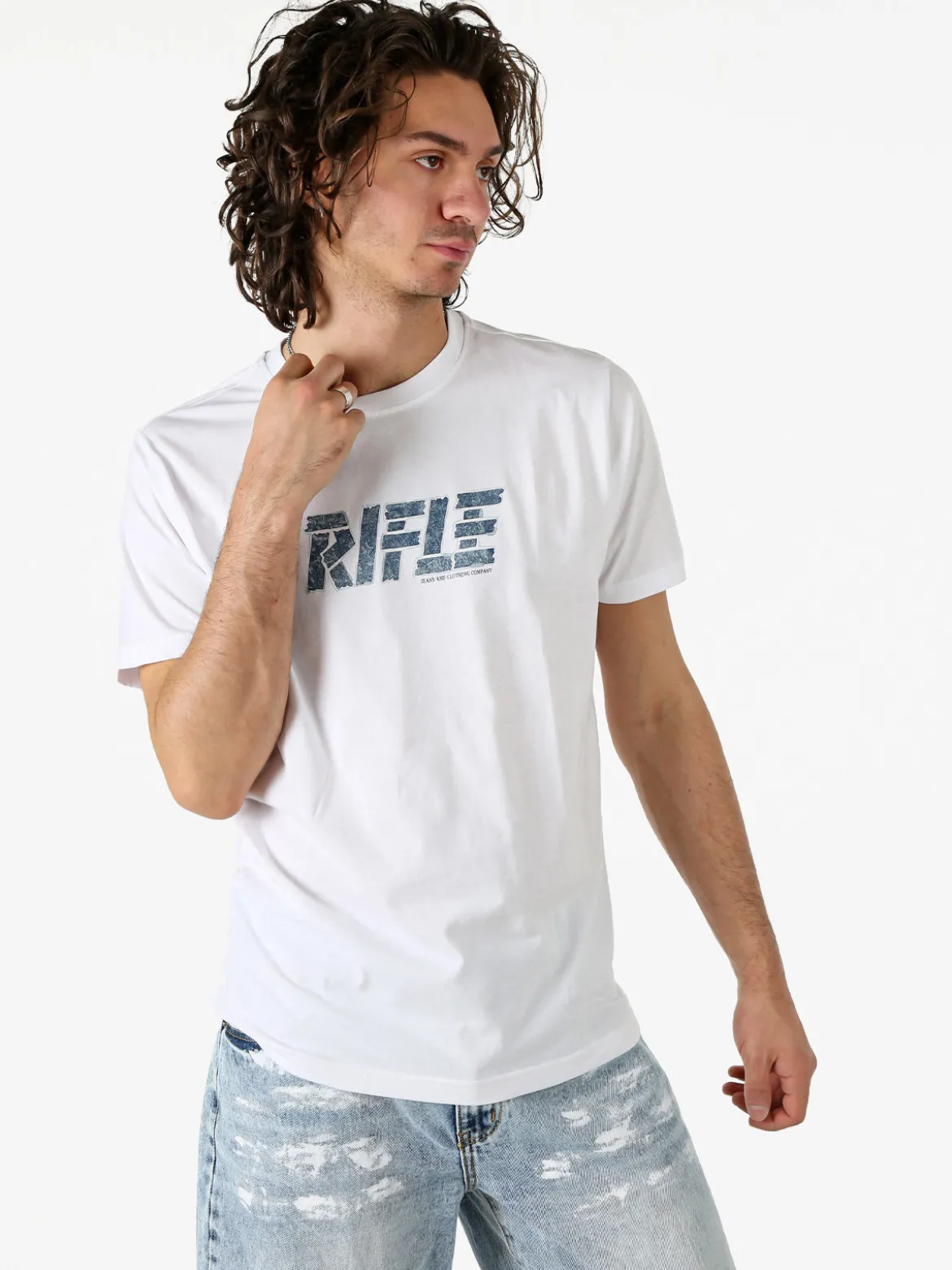 Rifle T-shirt in cotone da uomo con logo - bianco
