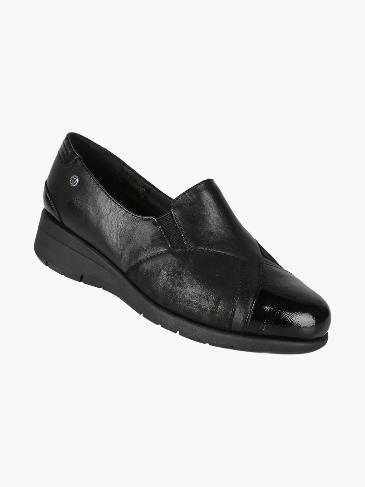 Riposella Mocassini donna in pelle con zeppa - nero