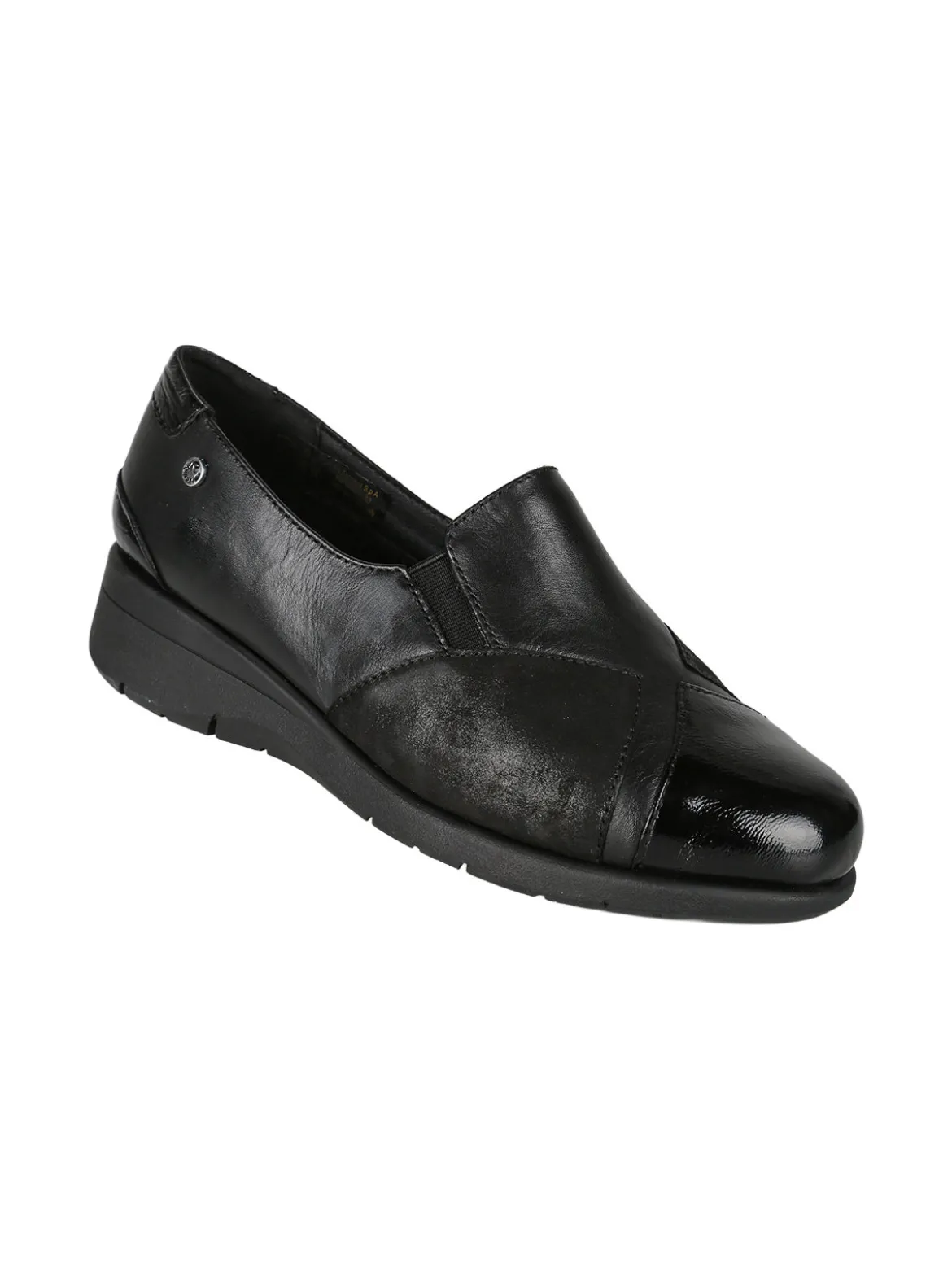 Riposella Mocassini donna in pelle con zeppa - nero