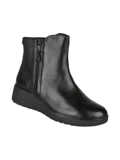 Riposella Stivaletti donna in pelle con zeppa e doppia zip - nero