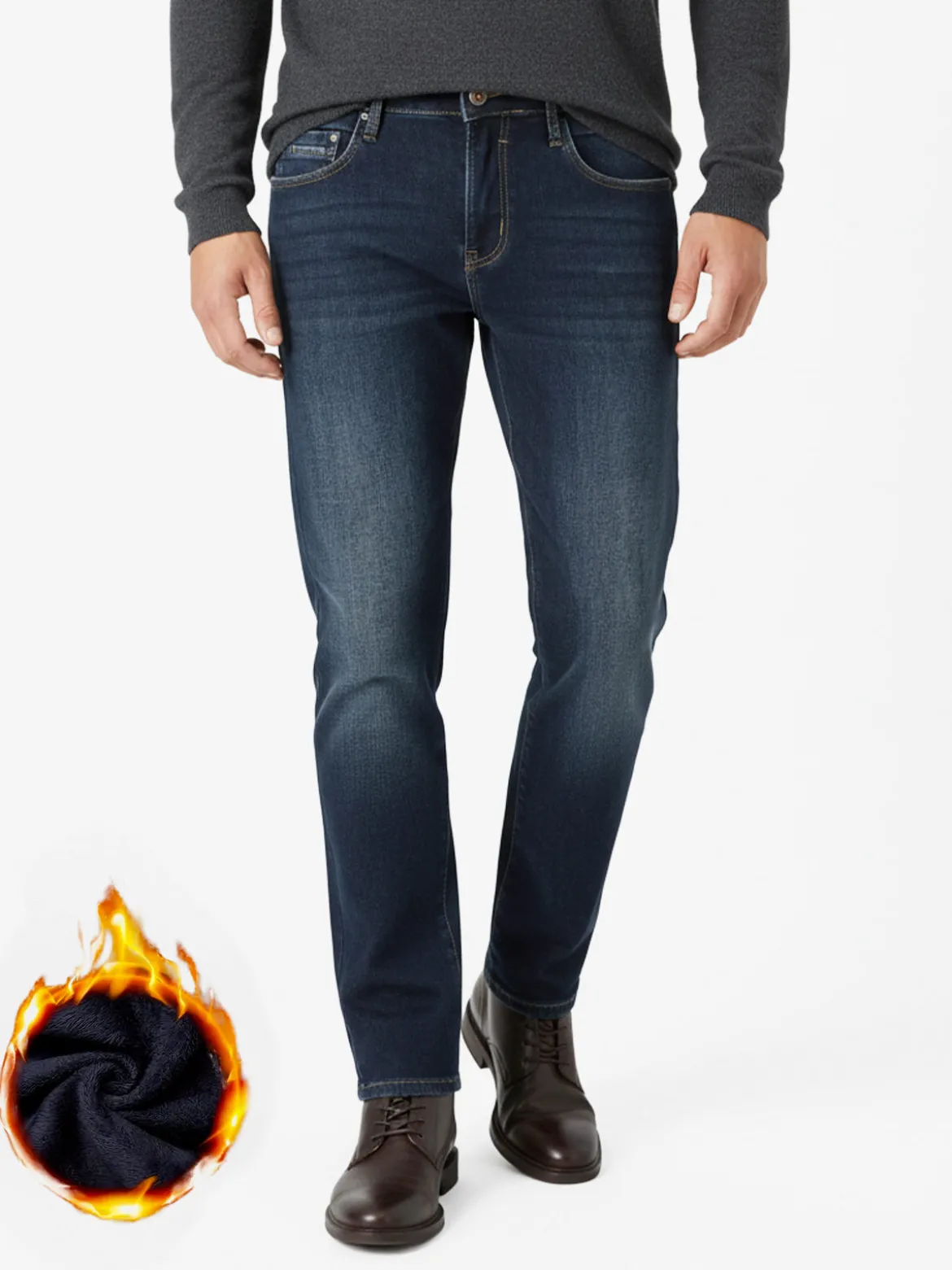 Ross Kemp Jeans da uomo a vita bassa con interno felpato - jeans