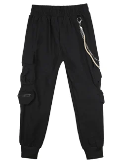 Run Boy Pantaloni cargo da bambino con coulisse e catena decorativa - nero