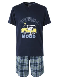 Sabor Snoopy pigiama corto da uomo in cotone - blu scuro