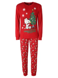 Sabor Snoopy pigiama natalizio uomo in cotone - rosso