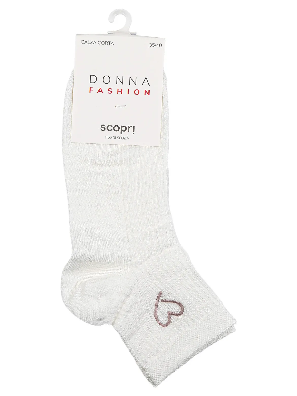Scopri Calze corte da donna cuore in filo di scozia - panna