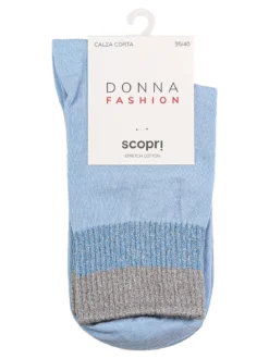 Scopri Calze corte da donna in cotone stretch con bordo lurex - azzurro