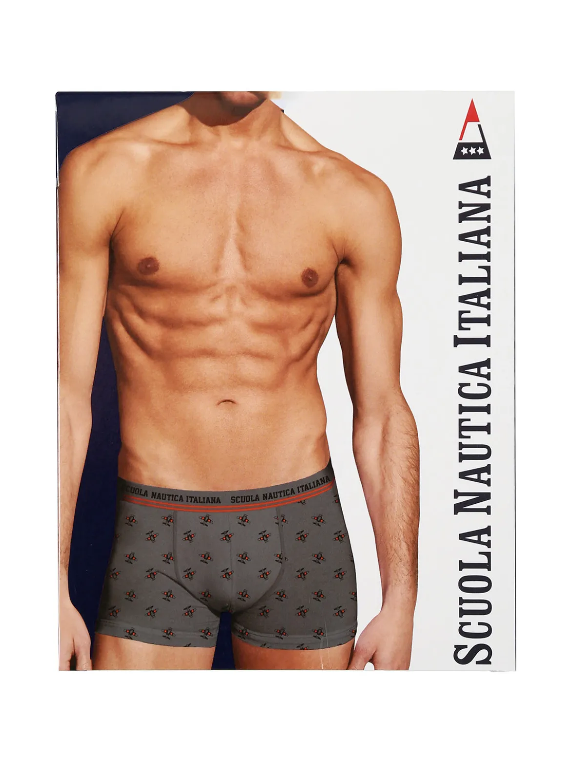 Scuola Nautica Italiana Boxer uomo con stampe in cotone stretch - grigio scuro