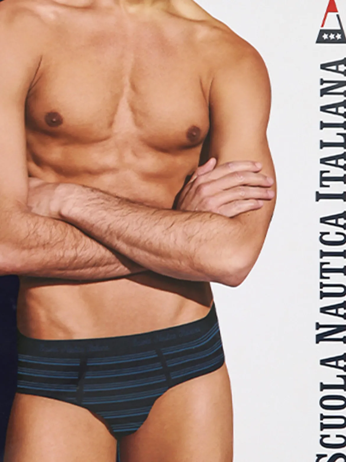Scuola Nautica Italiana Slip da uomo a righe in cotone elasticizzato - blu scuro