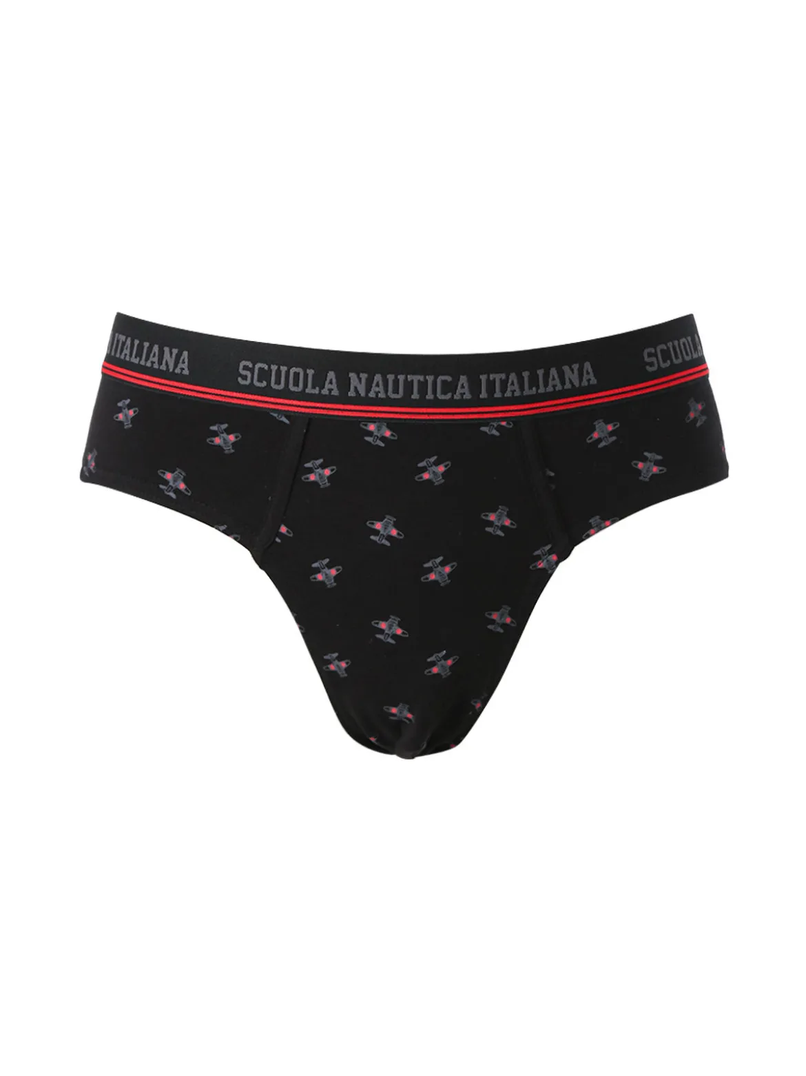 Scuola Nautica Italiana Slip da uomo in cotone elastico con stampe - nero