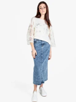Sexy Sense Gonna lunga in jeans da donna con spacco dietro