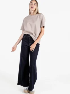 Sexy Sense Jeans donna a gamba larga e vita alta - blu scuro