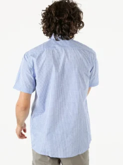 Sky Camicia da uomo a quadretti con maniche corte e taschino - azzurro
