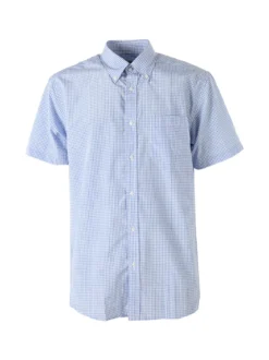 Sky Camicia da uomo a quadretti con maniche corte e taschino - azzurro