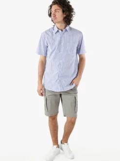 Sky Camicia da uomo rigata a maniche corte con taschino - cielo
