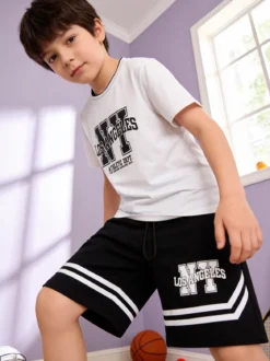 Small Gang Completo corto da bambino in cotone con t-shirt e bermuda - bianco