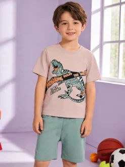 Small Gang Completo da bambino corto in cotone con t-shirt e bermuda - sabbia