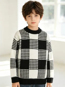 Small Gang Maglione girocollo da bambino a scacchi - nero