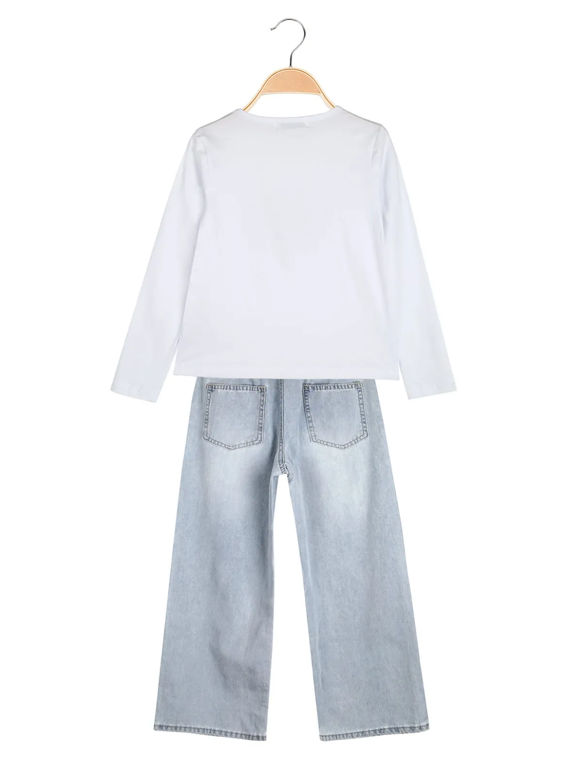Smile Yes Completo 2 pezzi da bambina con t-shirt e jeans a gamba larga - azzurro