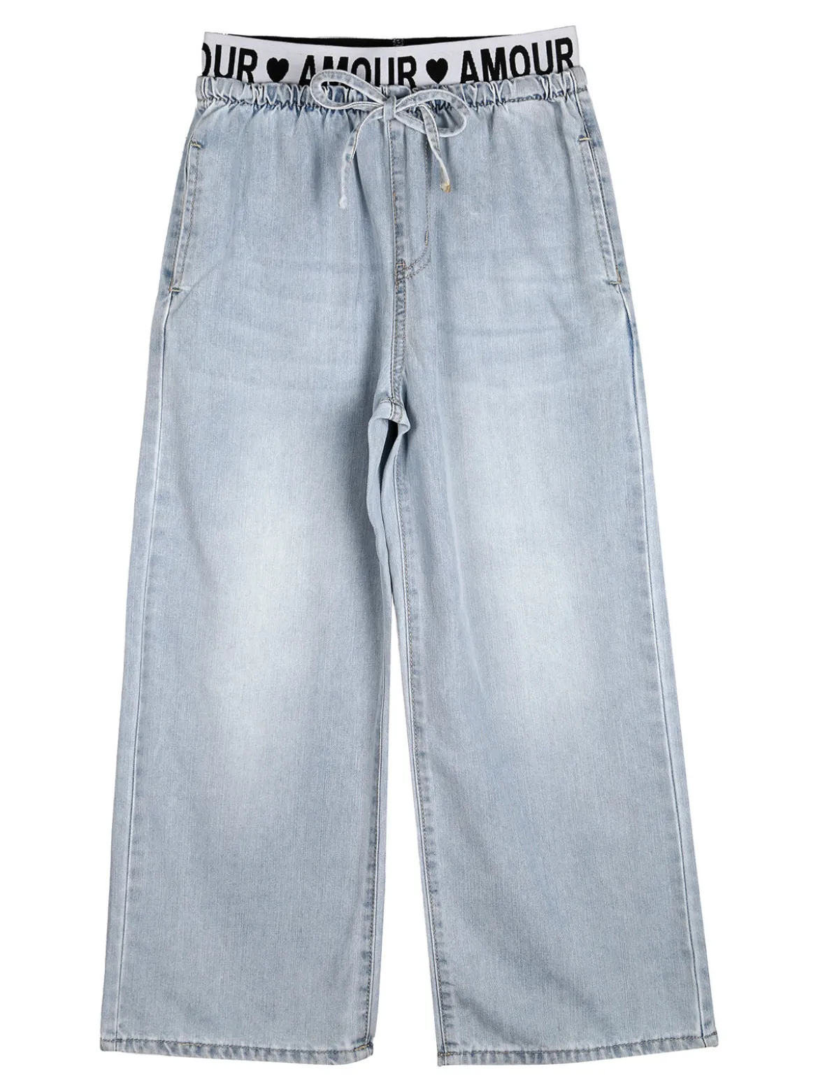 Smile Yes Completo 2 pezzi da bambina con t-shirt e jeans a gamba larga - azzurro