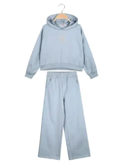 Smile Yes Completo tuta 2 pezzi con cappuccio e strass a gamba larga - azzurro