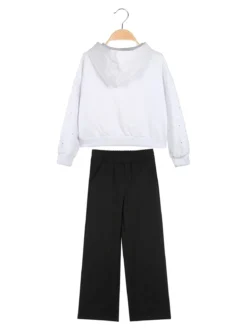 Smile Yes Completo tuta 2 pezzi con cappuccio e strass a gamba larga - bianco