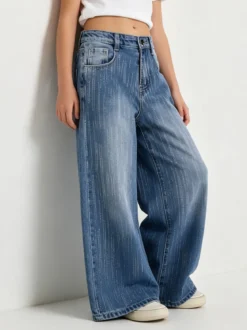 Smile Yes Jeans da bambina a gamba larga con strass - blu