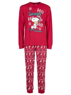 Snoopy Pigiama natalizio da uomo in cotone interlock